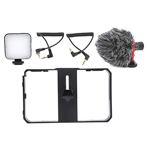 Vlog Live Mobile Phone Photography Support Stabilizer Set with Fill Light and Microphone Professional Video Kit for Content Creators Black Plastic 384g