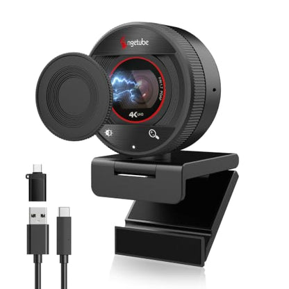 Angetube 4K Webcam for PC&Mac, 1080P@60fps Autofocus Webcam with Microphone | 2 Mics, 8X Digital Zoom 78° FOV, Privacy Cover, Plug & Play, USB Webcam 4K for Computer Windows, Meetings, Streaming, Laptop