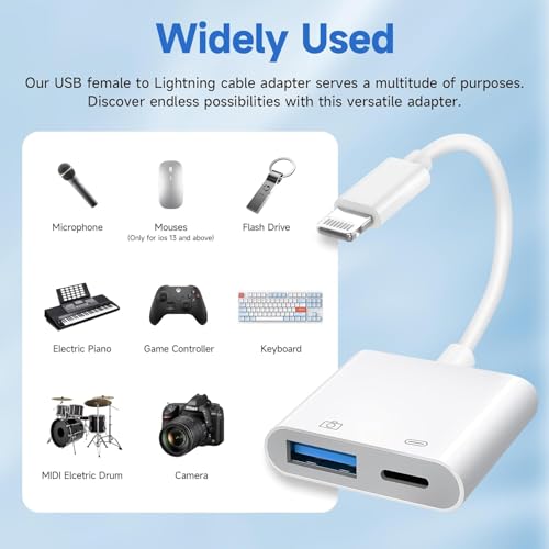 Lightning to USB 3 Camera Adapter, 2-in-1 [Apple MFi Certified] Lightning Male to USB 3.0 Female OTG Adapter with PD Charging Port for iPhone iPad,Mouse,Keyboard,Hub,Midi Port Adaptador Connector