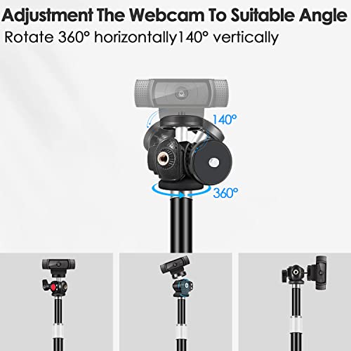 Webcam Stand for Desk with Heavy Duty Metal Base for Logitech Webcam Brio 4K C920 C920X C920S C922 C922X C925E C930E C930 C615, GoPro Hero 8/7/6/5and Other Devices with 1/4" Thread