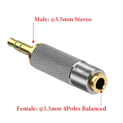 GEEKRIA 3.5mm Male to Balanced Female Headphones Adapter, Connects 3.5mm 4-Pole Headphone Cables to Balanced Audio Players, Aluminum Alloy, Gold Plated - size: 1.81 X 0.24 inches (4.6 0.6 cm)