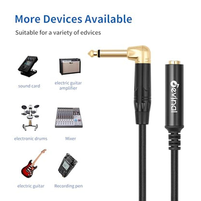 Right Angle 1/4 Inch TS Male to 1/4 Inch TS Female Cable, 6.35mm Mono Connector Patch Extension Adapter Best for V Shape Guitar 1 FT - color: 1 FT 1 pcs