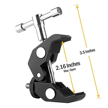 ChromLives Super Clamp Photography Camera Crab Clamp with 1/4''-20 to 1/4'' 20 Screw Converter for 15mm Rods/ Lights/ Umbrellas/Shelves/Cross Bars and More