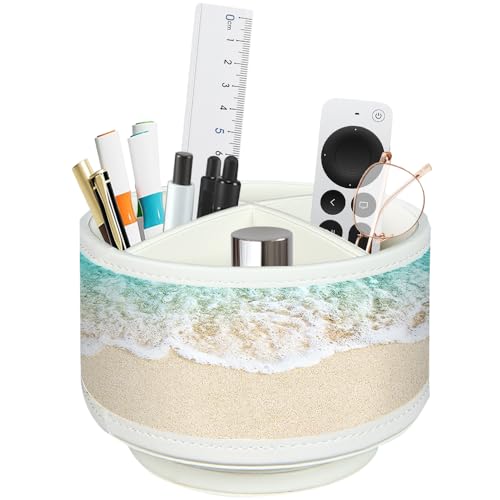 TV Remote Control Holder for Table, 360 Swivel Pen Holder for Desk Organizers and Accessories, Nightstand Organizer Caddy for Media Controllers/Office Supplies, Bedside Decorations for Living Room - color: Beach