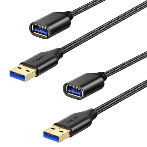 Fasgear USB 3.0 Extension Cable 2 Pack 6ft/1.8m,A-Male to A-Female 5Gbps High-Speed for Data Sync & Charging Nylon Braided USB Extender Cords Compatible for Camera/Printer/Webcam/PS5（2Black） - color: 2Black