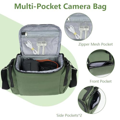 Ainiv DSLR Camera Bag, Waterproof Anti-Shock SLR Camera Case, Large Adjustable Shoulder Strap Camera Backpack, Portable Crossbody Single Shoulder Backpacks Compatible with Canon, Sony, Nikon, Green - color: Green