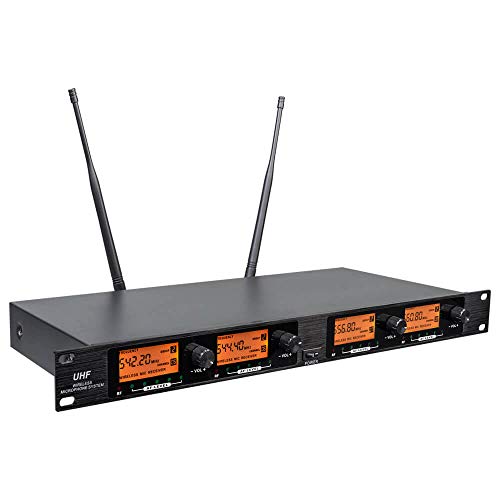 Frequency B Wireless Microphone System 4 Channel 4 Lavalier 4 Bodypacks 4 Lapel Mic 4 Headsets UHF for Karaoke System Church Speaking Conference Meeting Classroom Wedding Party Meeting School