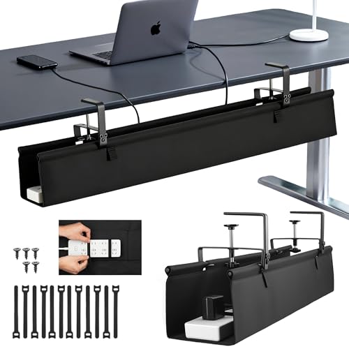 Oxford Cloth Under Desk Cable Management Tray,No-Drill 36" Desk Cable Management Organizer with Clip/Screw Installation,Fabric Cable Management for Home,Office & Gaming Computer(Black) - color: Black, size: 36 inches
