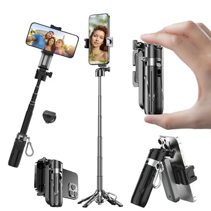 Mini Selfie Stick Tripod, Extendable Grip Phone Tripod with Detachable Remote Pocket Size, 4-in-1 Mini Phone Grip, 10m Wireless Shutter, Vlog Livestreaming Photography （Black） - style: Black