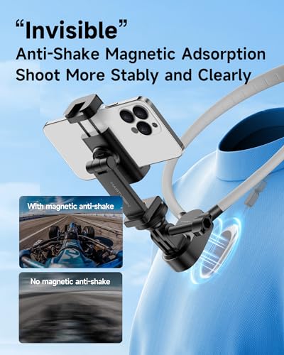Magnetic Neck Phone Holder with Light, Hands Free Selfie Tripod Chest Mount Filming for iPhone 16 Samsung GoPro DJI Insta360, Neck Phone Holder for Recording POV Video Vlog - size: S7PRO Magnetic Version w Light