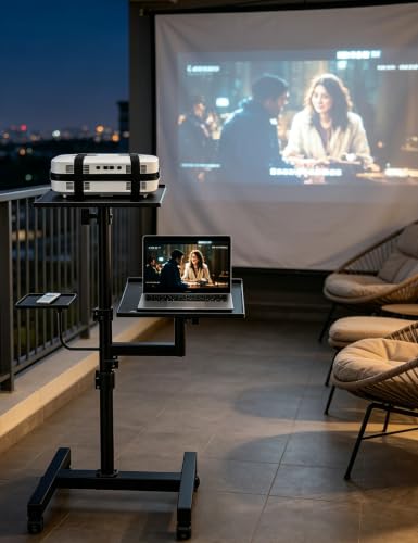 KOOV 2 Shelves Projector Stand, Max 47" Height Adjustable, Mobile Cart on Wheels, Projector Tripod Stand, Rolling Laptop Floor Stand, For Couch - size: 47inch
