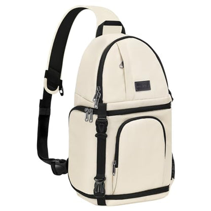 MOSISO Camera Sling Bag, DSLR/SLR/Mirrorless Camera Case Shockproof Photography Camera Backpack with Tripod Holder & Removable Modular Inserts Compatible with Canon/Nikon/Sony/Fuji, Beige - color: Beige