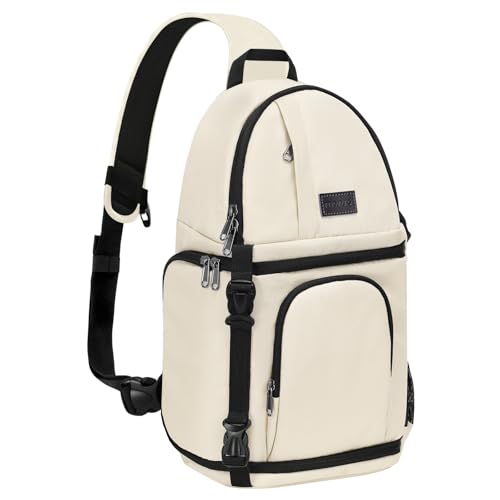 MOSISO Camera Sling Bag, DSLR/SLR/Mirrorless Camera Case Shockproof Photography Camera Backpack with Tripod Holder & Removable Modular Inserts Compatible with Canon/Nikon/Sony/Fuji, Beige - color: Beige