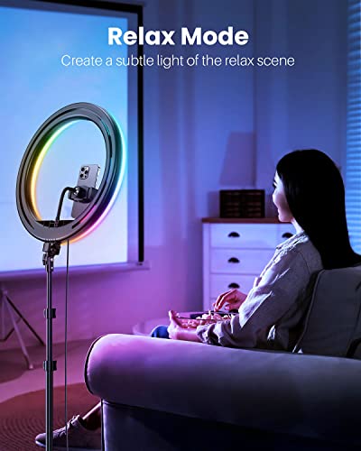 Weilisi 12'' Ring Light with Stand 72'' Tall & 2 Phone Holders,38 Color Modes Selfie Light with Tripod Stand, Big LED Ring Light for iPhone/Android/Camera,YouTube,Makeup - color: Multicolor