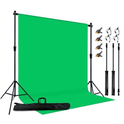 2-in-1 Green Backdrop Stand Kit - 6x9 ft Green Backdrop with 6.5x6.5ft Portable Photography Stand for Video Streaming,Zoom Meetings,Parties,Anti-Wrinkle Polyester Fabric - size: 6.5' (W) x 6.5'(H)