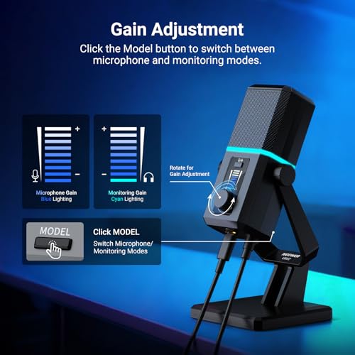 NEEWER UM02 RGB USB Microphone for Gaming Streaming Podcast, Cardioid Condenser Noise Cancellation Desk Mic for Headphone Monitoring Compatible with iPhone iPad Mac PC Android PS5/PS4 Pro/PS4