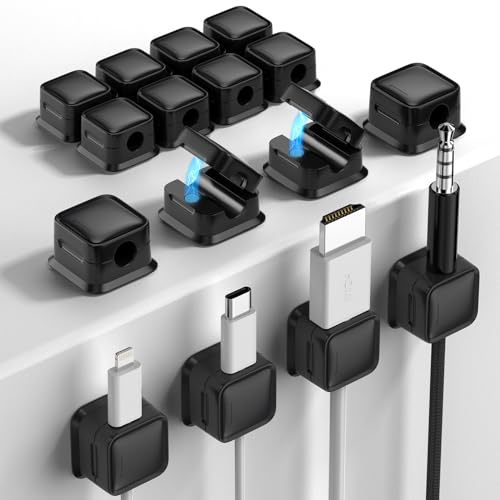 16 Pack Magnetic Cord Organizer Holder,Strong Adhesive Desk Cable Management Easy Open,Organize Phone Charging Cords Wire Holder Organizer Neatly for Home,Office,Car,Desk,Nightstand-Black - color: Black, size: 16Pack