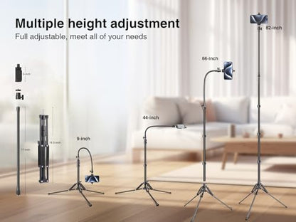 elitehood 6.8 Feet Tall Phone Stand Tripod, Aluminum iPhone Tripod [Lightweight & Ultra Stable], Adjustable Phone Recording Stand Compatible with iPhone 15 Pro Max/15 Pro/14 13, Android Cell Phone - style: Lightweight Tripod