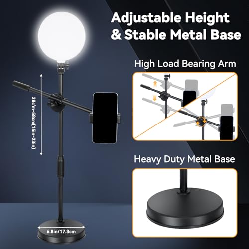 UTEBIT 6 Inch Overhead Ring Light with Stand for Desk, Include Tripod Head | Adjustable Full-Screen LED Lighting With Clamp, Black Zoom Lamp with 3 Color Temperature Modes for Meetings, Live Stream