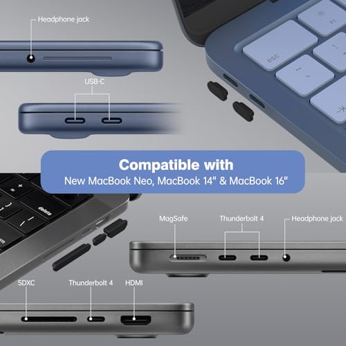 CaseBuy MacBook Neo Accessories, 7Pack Dust Plug Covers for 2026 New MacBook Neo 13 inch with Apple A18 Pro Chip A3404, Dust Plug for USB-C, Headphone & 2PCS Webcam Cover - size: 7 Pack