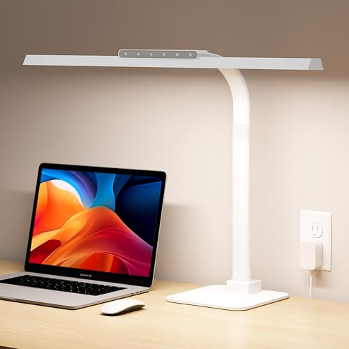 LED Desk Lamp with Base, 24W Brightness Touch Control Desk Light for Home Office, Eye-Caring Tall Adjustable Architect Lights for Reading, Drawing, Crafts, Gaming, Workbench, Study - color: White, size: Head Length 23.62" with Base
