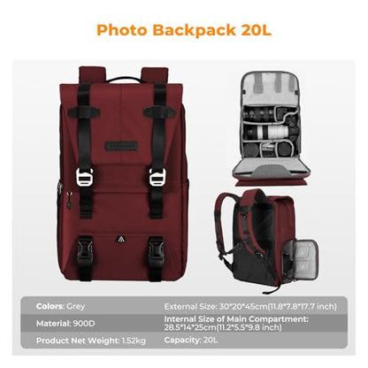 K&F CONCEPT Camera Backpack, Camera Bags for Photographers Large Capacity Camera Case with Raincover,15-15.6 Inch Laptop Compartment - color: 09-red