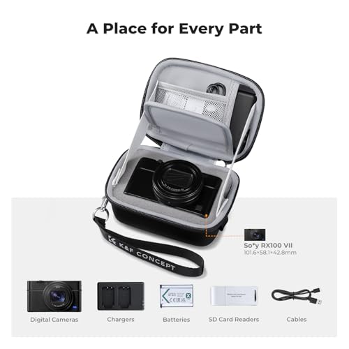 K&F CONCEPT Carrying Case for Digital Camera, Hard Shell Protective Travel Case Compatible with Ricoh GR III/GR IIIX/for Sony ZV-1 RX100/ for Canon G7X Mark III/G5X Mark II (Case Only) - color: Black