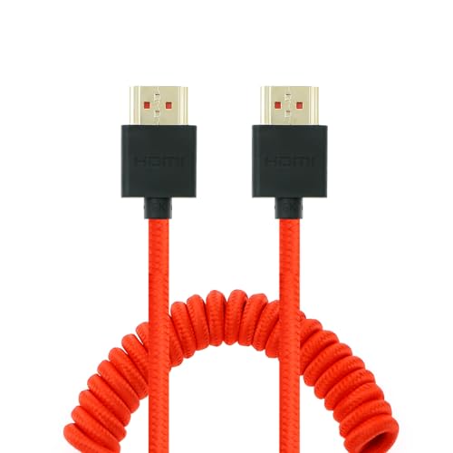 Uonecn 8K Coiled HDMI Cable for Camera Monitors, 48Gbps Braided Coiled HDMI for Atomos Ninja V, Portkeys BM5, Short HDMI Cable for Sony A7iv, Z-CAM F6, Z-Cam E2 Pro Cameras, Red, 12"-18" - color: Red, size: Straight to Straight