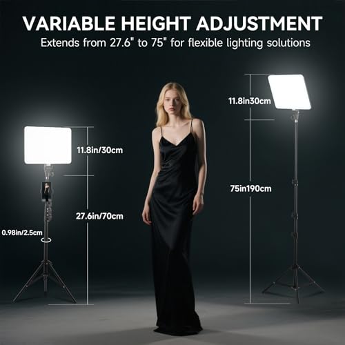 2-Pack LED Video Light Kit, 14" Studio Light with 75'' Tripod Stand & Phone Holder, 2700-6500k Dimmable Photography Lighting Kit, Podcast Lighting for Video Recording, Streaming, YouTube, Tiktok