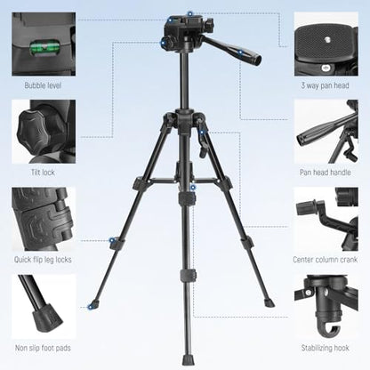 NEEWER Entry Level Version Mini Desk Phone Tripod Compatible with iPhone for Video Recording, Small Compact Table Top DSLR Camera Camcorder Webcam Stand, 3 Way Pan Tilt Head & Cell Phone Holder, TP52 - style: TP52