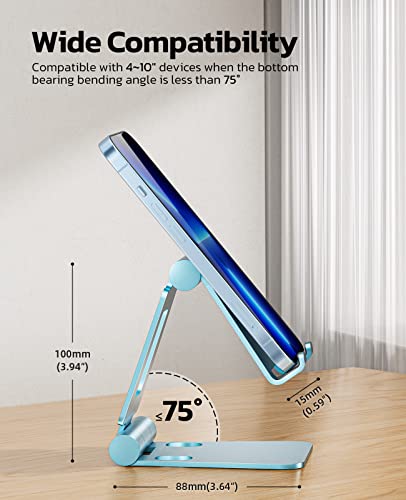 Nulaxy Dual Folding Cell Phone Stand, Fully Adjustable Foldable Desktop Phone Holder Cradle Dock Compatible with iPhone 17 16 15 14 13 12 11 Pro Max Xs Xr X 8, Nintendo Switch, All Phones - Blue - color: F-Blue