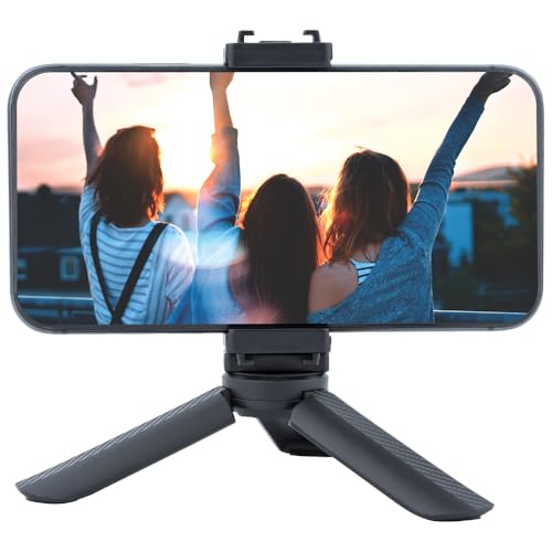 Mini Tripod with Phone Holder & Dual Cold Shoe Mount - Universal Smartphone Stand for iPhone 16/15/14 Pro Max, GoPro, Webcam - Portable Desktop Tripod for Content Creation