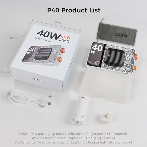 Leekai P40 40W Portable LED Video Light, 6400mAh Bi-Color 120 Beads Rechargeable Camera Light with Soft Light Cover, 2500K-9000K TLCI 95+ CRI>95 Selfie Light for Vlog Filming TikTok Live & Photography - color: Black