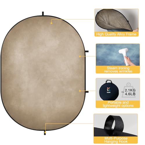 Kate 5x6.5ft(1.5x2m) Tan Blue Collapsible Backdrop Double Sided Folding Backgrounds Pop Up Reversible Backdrops for Photo Video Studio