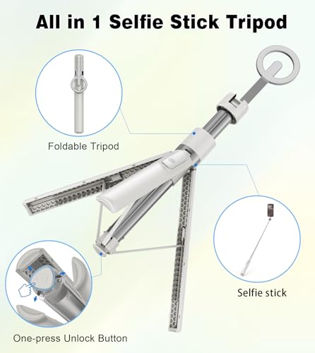 TONEOF 68" Magnetic Selfie Stick Tripod with Aluminum Strong Magnetic Holder for Magsafe, 360° Rotatable Travel Phone Tripod Stand with Metal Ring & Rechargeable Remote for iPhone/Android(Beige Gray) - color: Beige Gray
