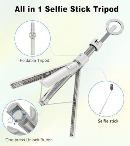 TONEOF 68" Magnetic Selfie Stick Tripod with Aluminum Strong Magnetic Holder for Magsafe, 360° Rotatable Travel Phone Tripod Stand with Metal Ring & Rechargeable Remote for iPhone/Android(Beige Gray) - color: Beige Gray