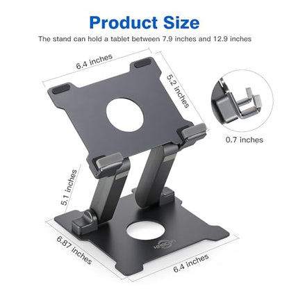 KABCON Adjustable Aluminum Tablet Stand (7-13.5 inch), Compatible with iPad, Surface Pro, FIRD HD 10, Samsung Galaxy Tab E, ASUS Transformer & Other Devices - color: Large-Grey