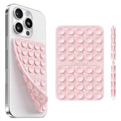 Klearlook Silicone Double-Sided Suction Cup Phone Case Detachable Mount, Sticky Phone Grip with Higher Suction Power for iPhone, Hands-Free Phone Accessories Holder for Selfies and Videos, Light Pink - color: Light Pink