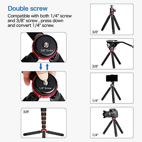 Koolehaoda Camera Mini Tripod Table Stand - Compact Aluminum Desktop Tripod | 1/4" & 3/8" Screw Mount, Compatible with DSLR Camera, Monopod, Tripod Head, Gimbal Stabilizer, Lightweight Portable Stand