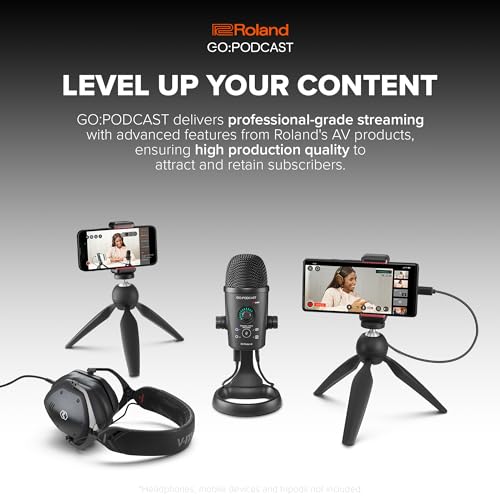 Roland GO:Podcast Video Podcasting Studio for Smartphones | Livestreaming System for Podcasters, Vloggers & More | Intuitive Video App | USB Microphone | Four Polar Patterns