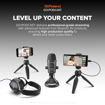 Roland GO:Podcast Video Podcasting Studio for Smartphones | Livestreaming System for Podcasters, Vloggers & More | Intuitive Video App | USB Microphone | Four Polar Patterns