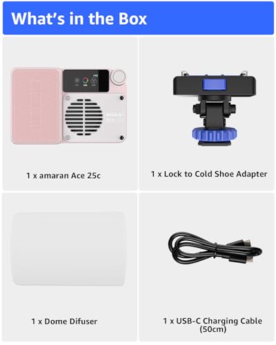 amaran Ace 25c Video Light,25w RGB Portable Light for Photography On-Camera Video Lights CRI/TLCI 95+,CCT 2,300K-10,000K,Rechargeable Dimmable Vlog Light,APP Control,PD Charging (Pink) - color: Pink