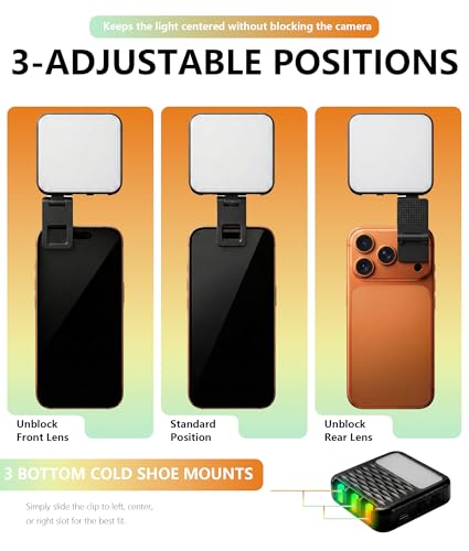 85LEDs Dual-Sided Portable Selfie Light for Dual Camera Recording, Pocket Video Light with Phone Clip & Cold Shoe Mount, 2000mAh Rechargeable for iPhone, Laptop, Vlogging, Zoom & Live Streaming