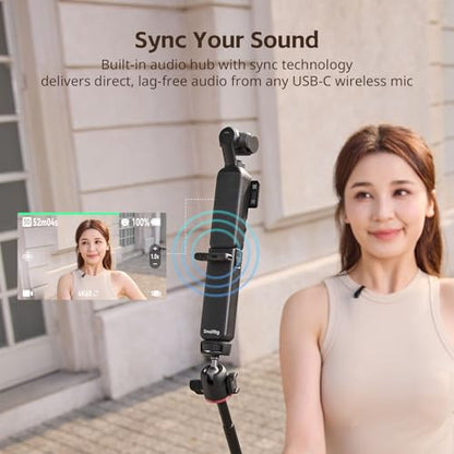 SmallRig Osmo Pocket 4P/4/3/Xtra Muse Battery Handle 5000mAh for DJI | 20W Fast Charge Power Grip, Wireless Mic Direct Connection, 1/4" Thread for Tripod/Selfie Stick, Smart Temperature Control