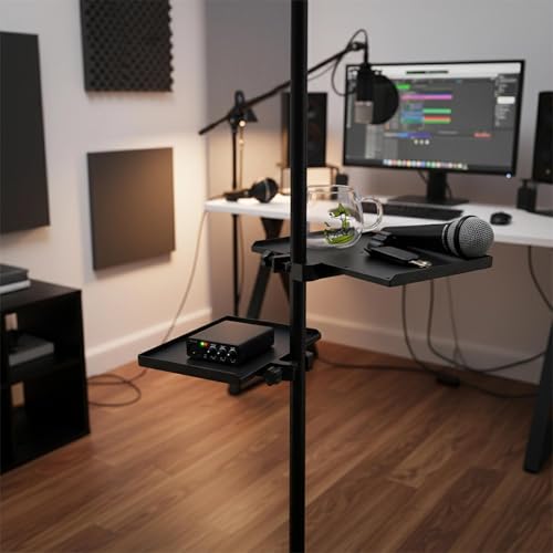2Pcs Mic Stand Tray, Clamp-on Shelf for Recording Karaoke Live Streaming | 9.4"x6.8" & 7.9"x5.5" . Max load 1.5kg. Tool-free . Fits tripod stand,music stand.Holds mixer, sheet, phone, water bottle. - size: 9.4"*6.8"+7.9"*5.5"
