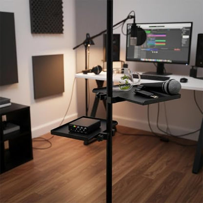 2Pcs Mic Stand Tray, Clamp-on Shelf for Recording Karaoke Live Streaming | 9.4"x6.8" & 7.9"x5.5" . Max load 1.5kg. Tool-free . Fits tripod stand,music stand.Holds mixer, sheet, phone, water bottle. - size: 9.4"*6.8"+7.9"*5.5"