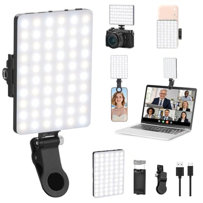 Newmowa 60 LED High Power Rechargeable Clip Fill Video Conference Light | with Front & Back Clip, Adjusted 3 Light Modes for Phone, iPhone, Android, iPad, Laptop, for Makeup, TikTok, Selfie, Vlog