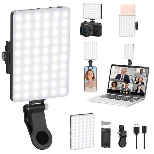 Newmowa 60 LED High Power Rechargeable Clip Fill Video Conference Light | with Front & Back Clip, Adjusted 3 Light Modes for Phone, iPhone, Android, iPad, Laptop, for Makeup, TikTok, Selfie, Vlog