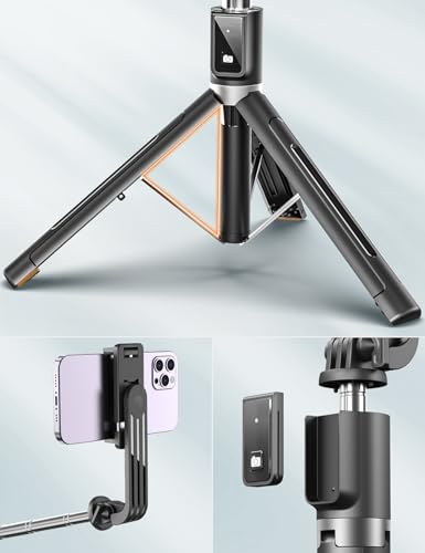 ANXRE Selfie Stick Tripod with Fill Light and Stable Base, Extendable Phone Tripod with Detachable Wireless Remote, 50" Travel Stand for Cell Phone Film & Vlog Compatible with iPhone Android Gopro - size: 50"-Light