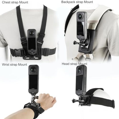 PellKing Accessories Kit for insta360 X5,Included Carrying Case with Belt,2 Pcs Metal 1/4" Adapter,Handlebar Clamp,Magnetic Mount,43in Selfie Stick,Chest Strap,Head Strap,Backpack Mount,and Others